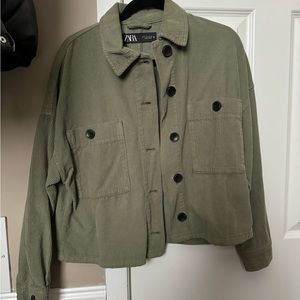 Green corduroy shacket